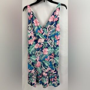 Tommy Bahama Tropical Guitar Hibiscus Sleeveless Vacation Sundress Blue Large